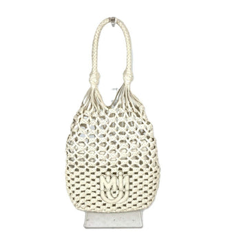 Miu Miu Logo Mesh Shoulder Bag Beach Leather