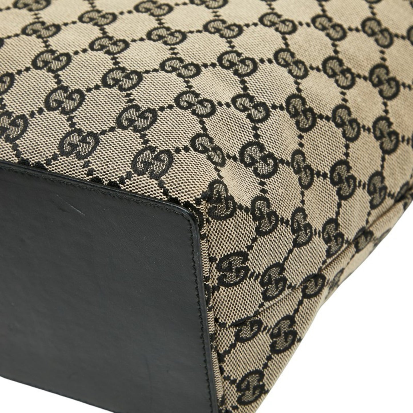 Gucci Gg Canvas Tote Bag Handbag 002 1098 Beige Black Leather