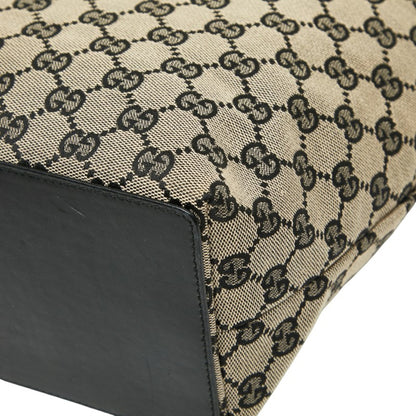 Gucci Gg Canvas Tote Bag Handbag 002 1098 Beige Black Leather