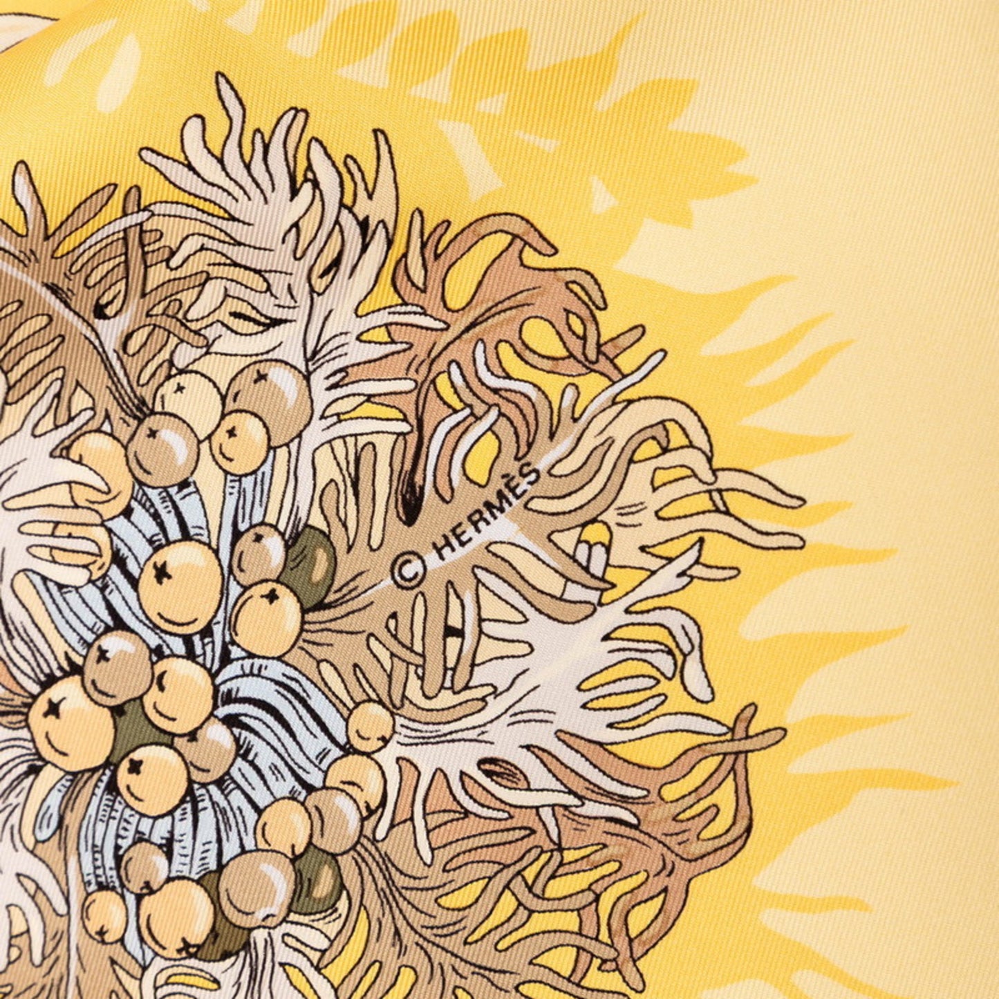 Hermes Herms Carr 90 "L'Ile Deserte" Desert Island Scarf In Yellow