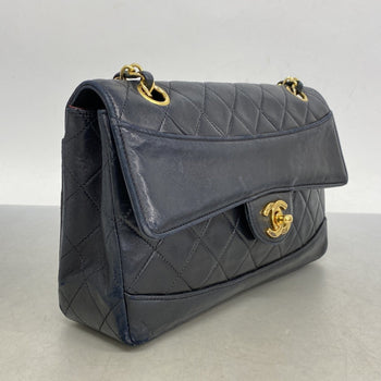 Chanel Shoulder Bag Matelasse W Chain Lambskin Black