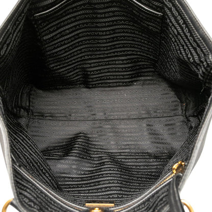 Prada Triangle Logo Plate Tote Bag Shoulder 1Bg158 Black Canvas Leather