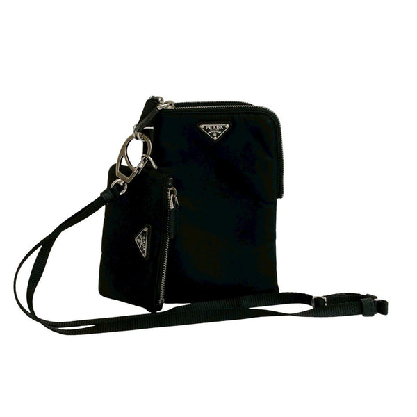Prada Re-Nylon Triangle Logo Hardware Nylon Pouch Shoulder Bag Smartphone Case Black 20924