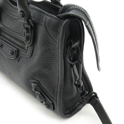 Balenciaga Classic Nano City Handbag/Shoulder Bag In Black Leather