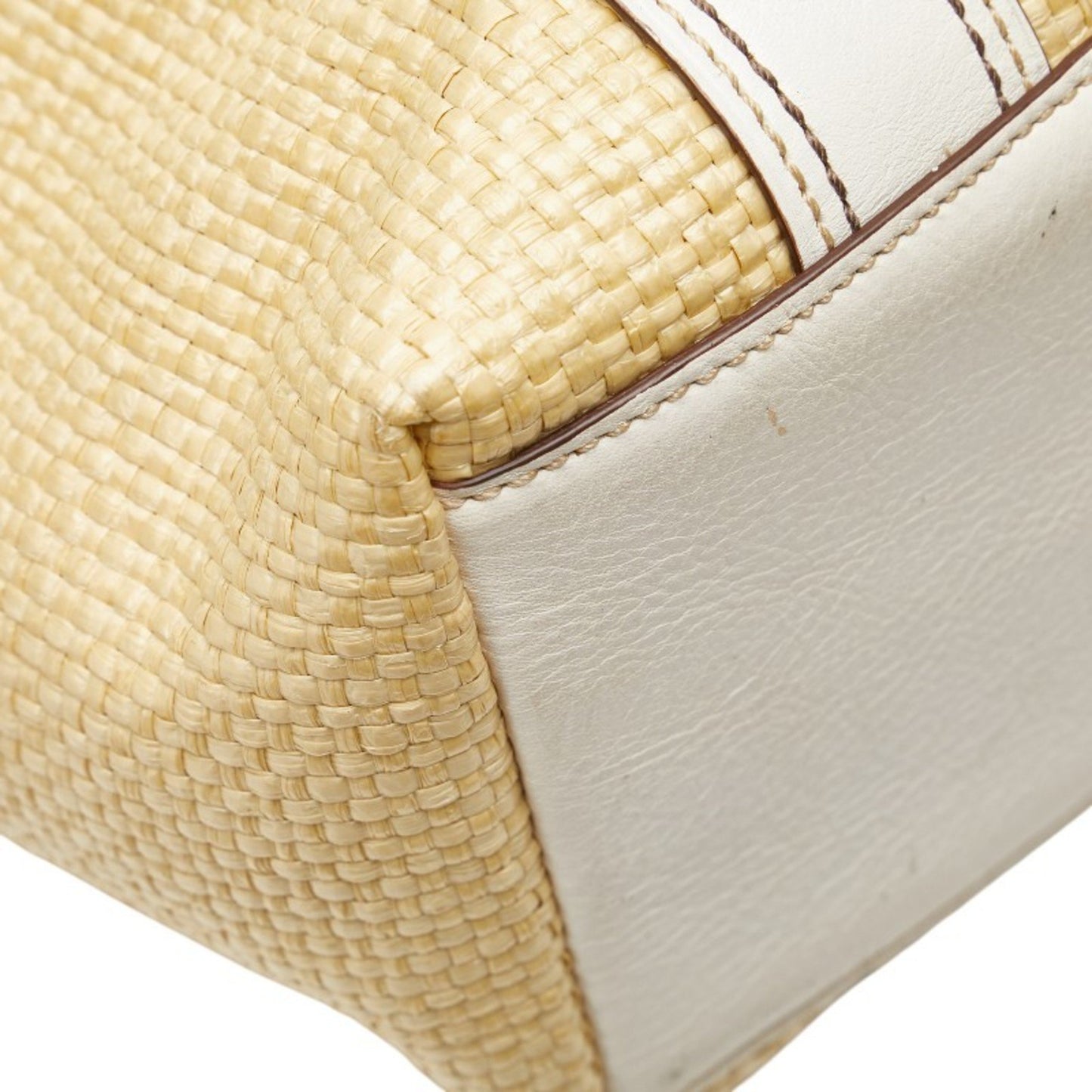 Coach Basket Bag Tote M05K-113 Beige White Straw Leather