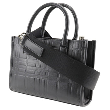 Burberry Embossed Check Handbag Shoulder Calf Black 2Way