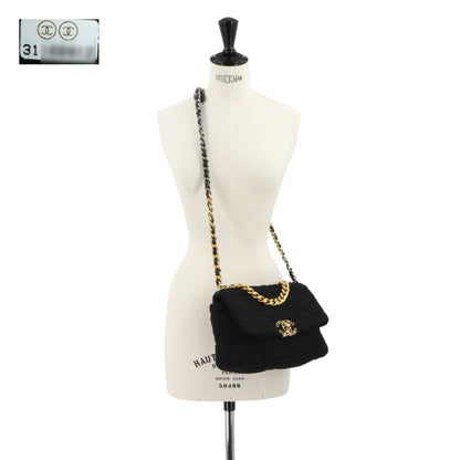 Chanel 19 2Way Hand Chain Shoulder Bag Tweed Leather Black As1160