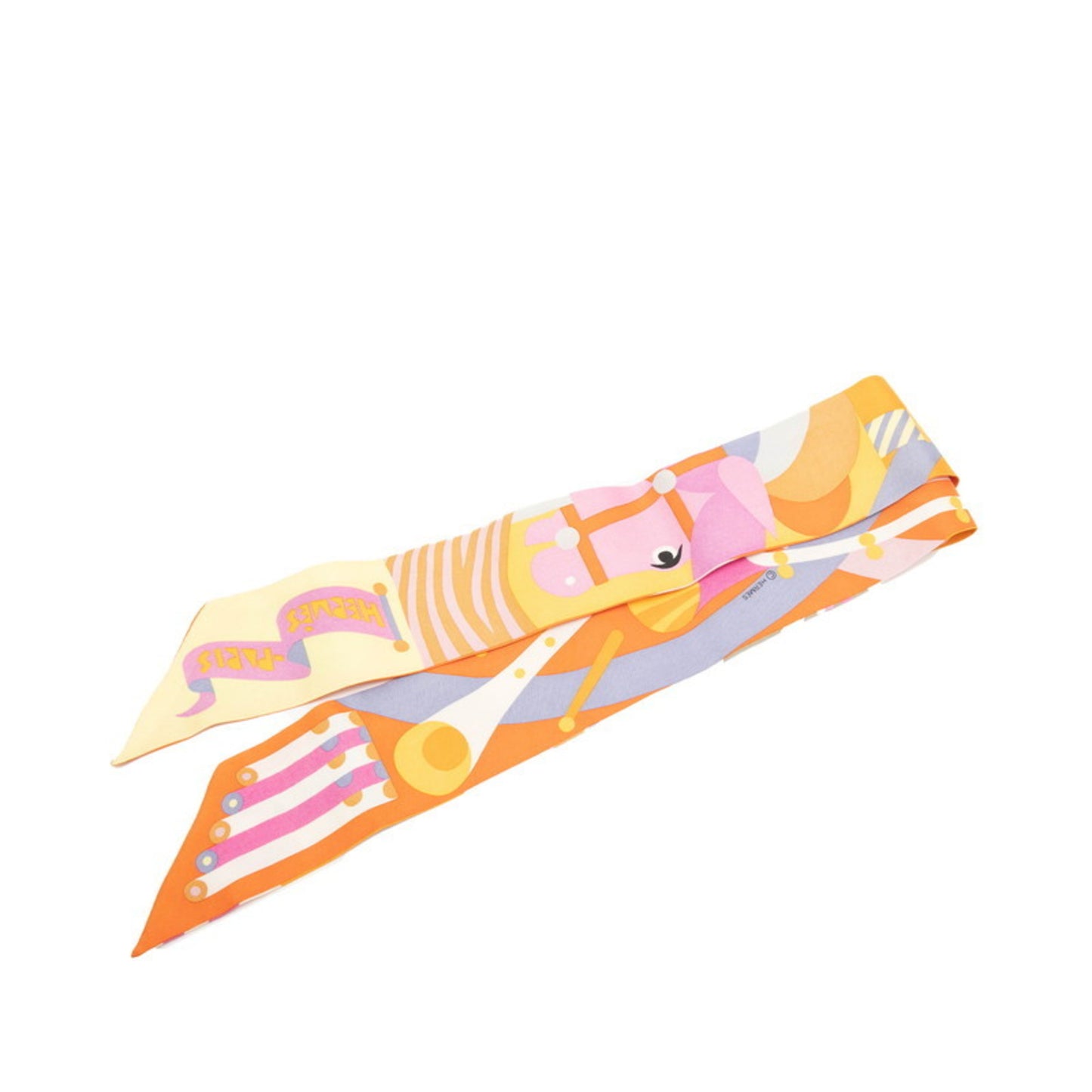 Hermes Herms Twilly "Parade En Fanfare" Scarf/Muffler In Orange