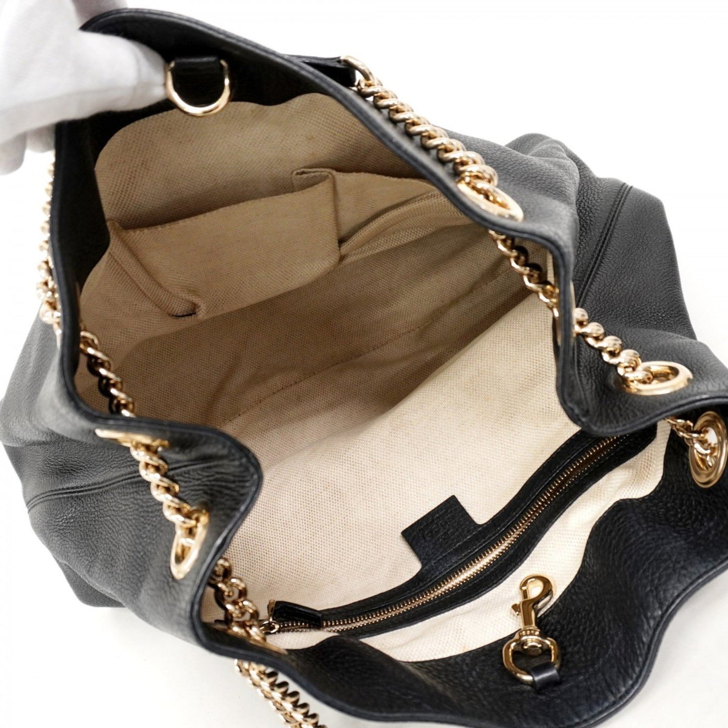 Gucci Soho Shoulder Bag 308982 Leather Black Champagne