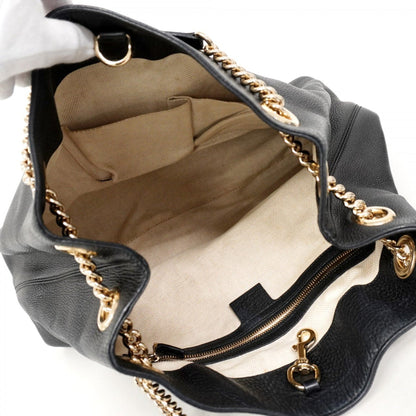 Gucci Soho Shoulder Bag 308982 Leather Black Champagne