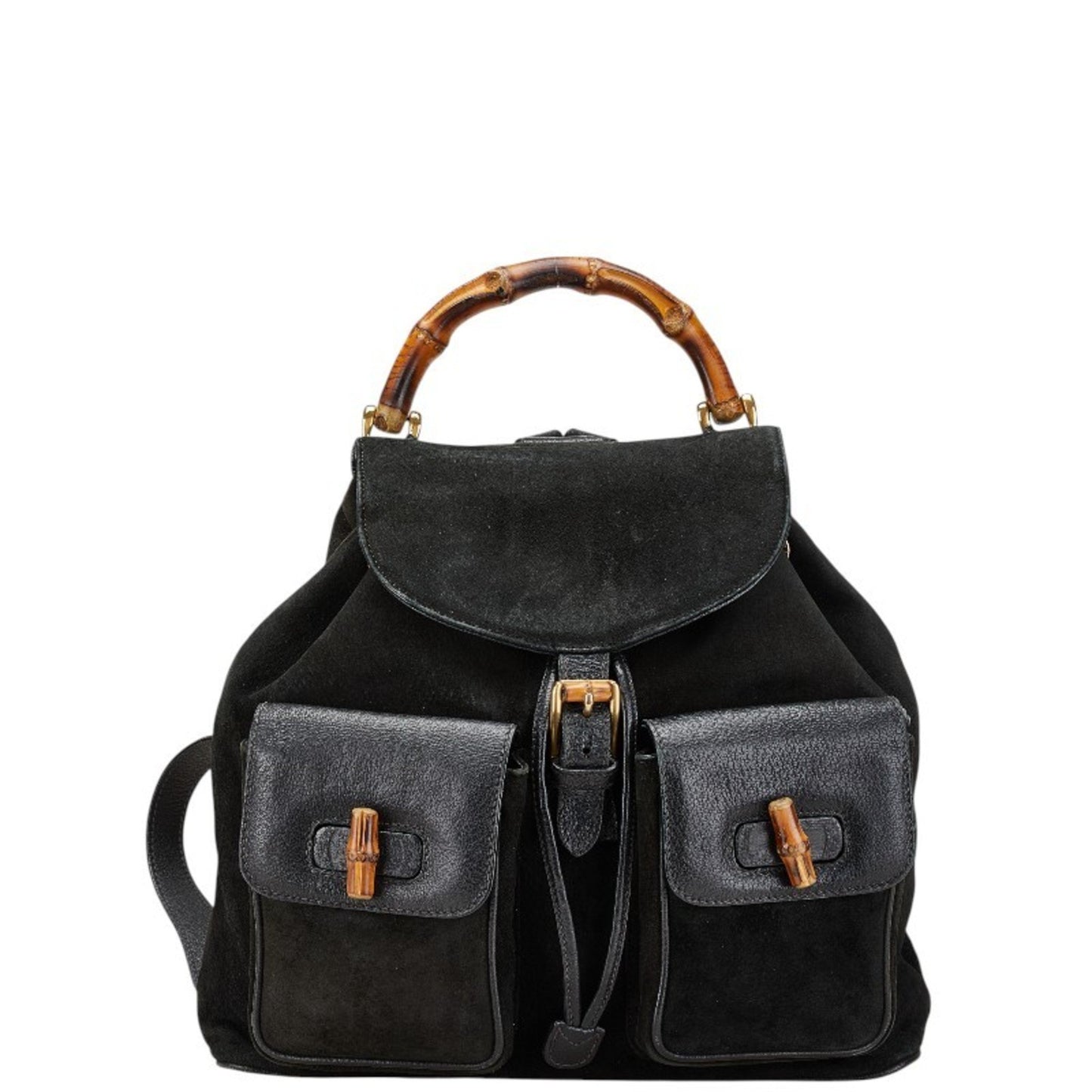 Gucci Bamboo Backpack 003 58 Black Suede Leather