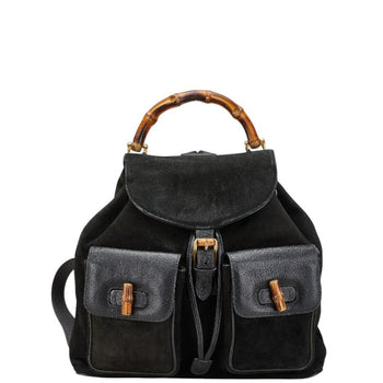 Gucci Bamboo Backpack 003 58 Black Suede Leather