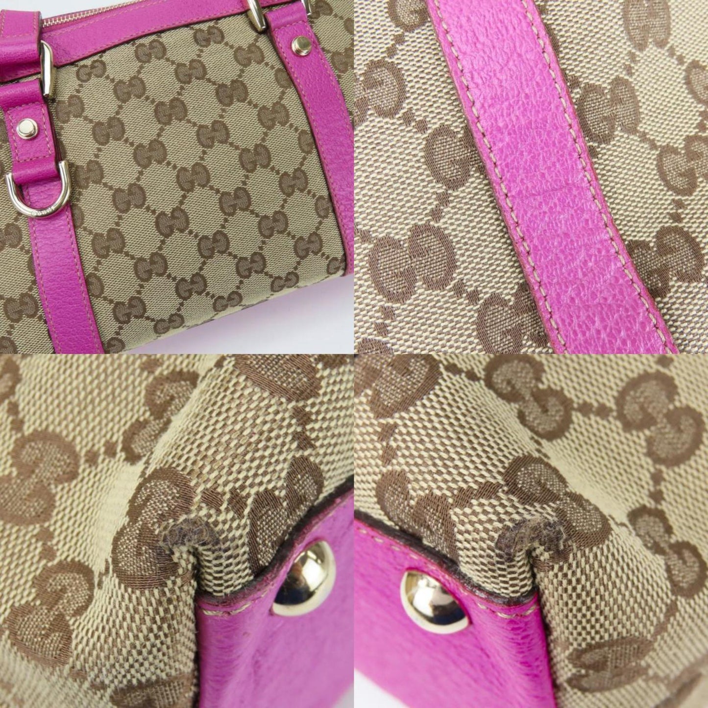 Gucci Handbag 141471 Gg Canvas Leather Purple Beige Mini