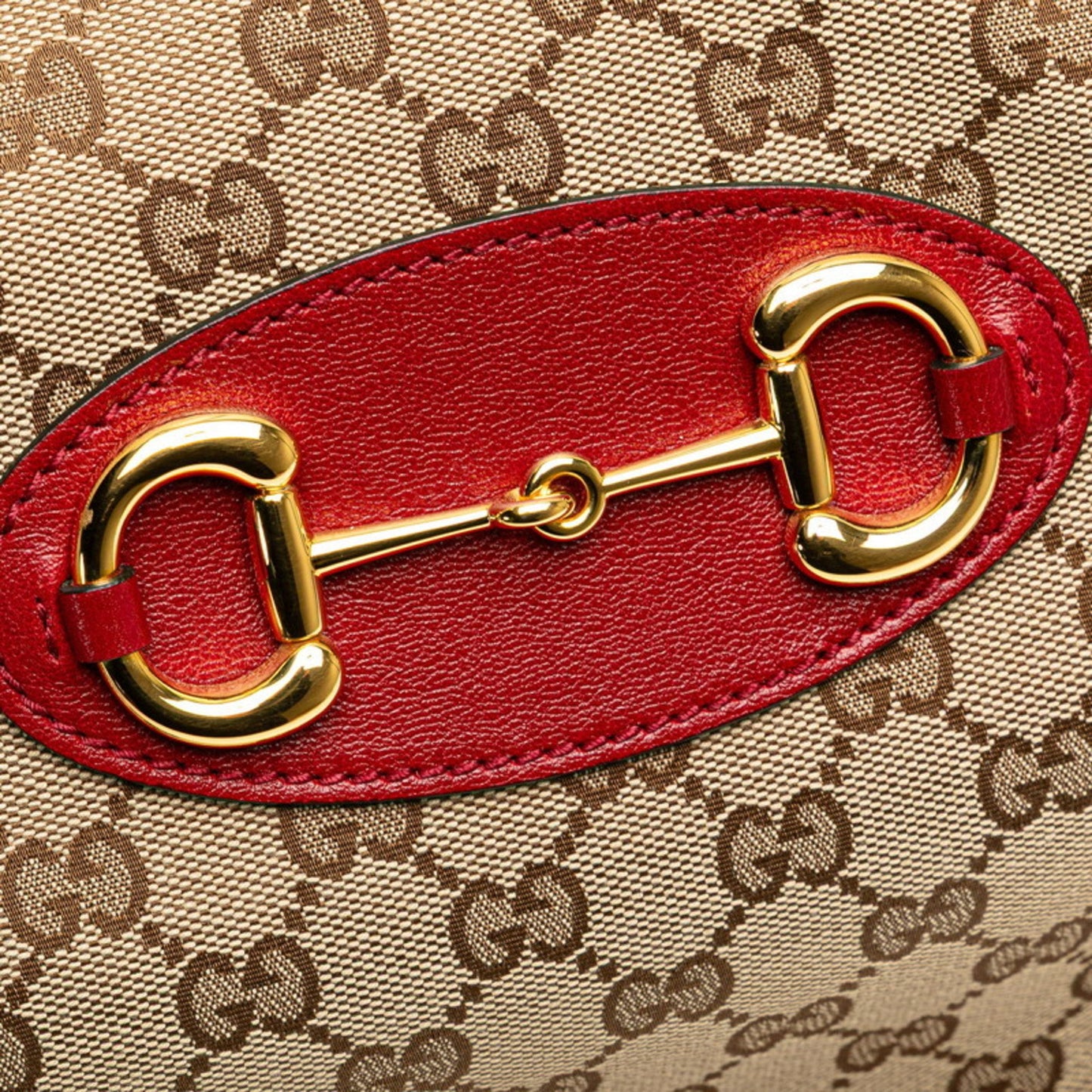Gucci Gg Canvas Horsebit Tote Bag Shoulder 623694 Beige Red Leather