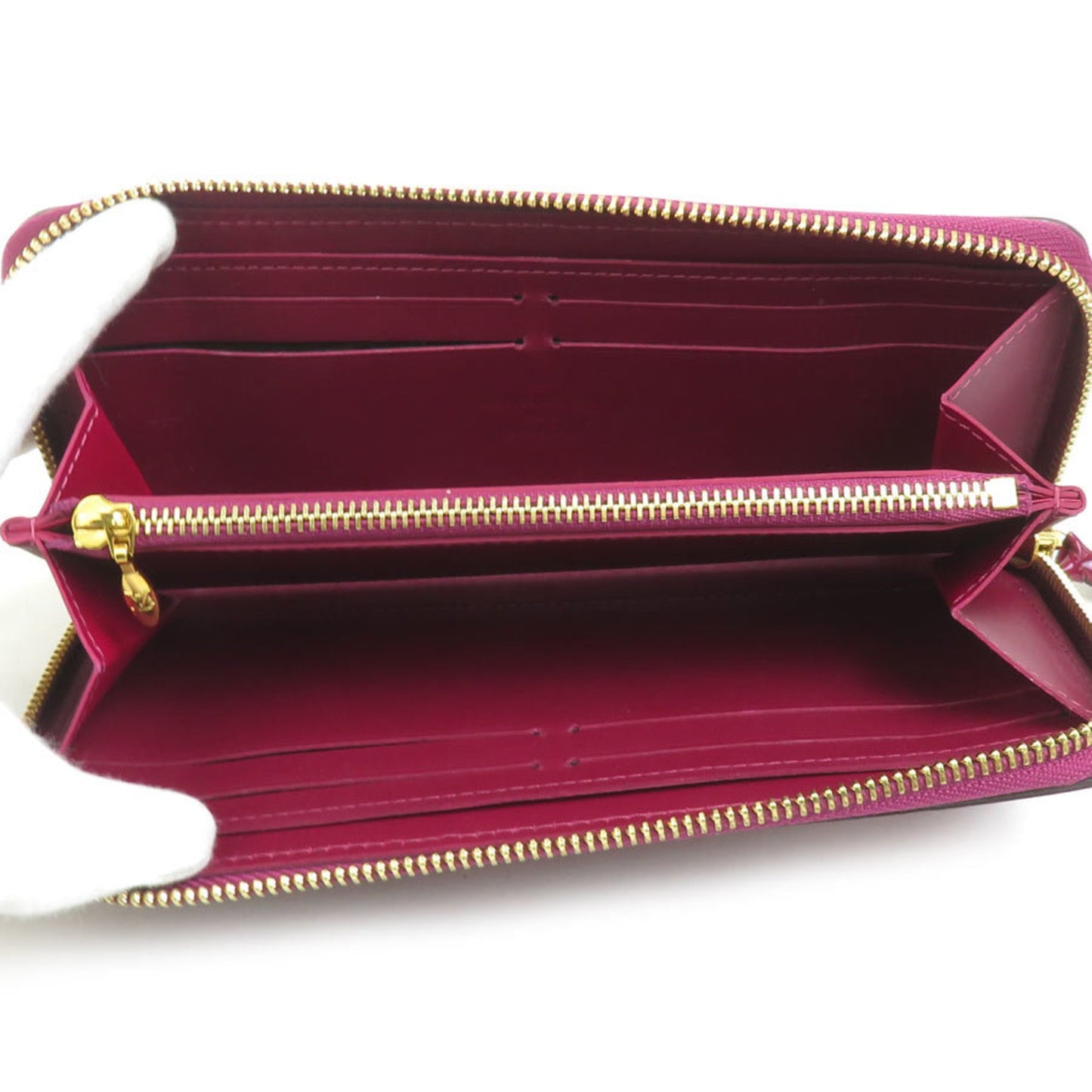 Louis Vuitton Louis Vuitton Round Long Wallet Monogram Vernis Portefeuille Clemence Magenta