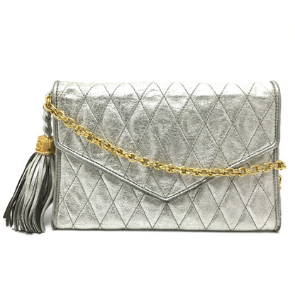 Chanel Quilted Matelasse Bag Chain Pochette Shoulder Bag Silver X Goldhardware