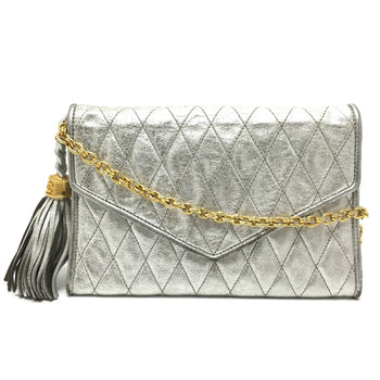 Chanel Quilted Matelasse Bag Chain Pochette Shoulder Bag Silver X Goldhardware