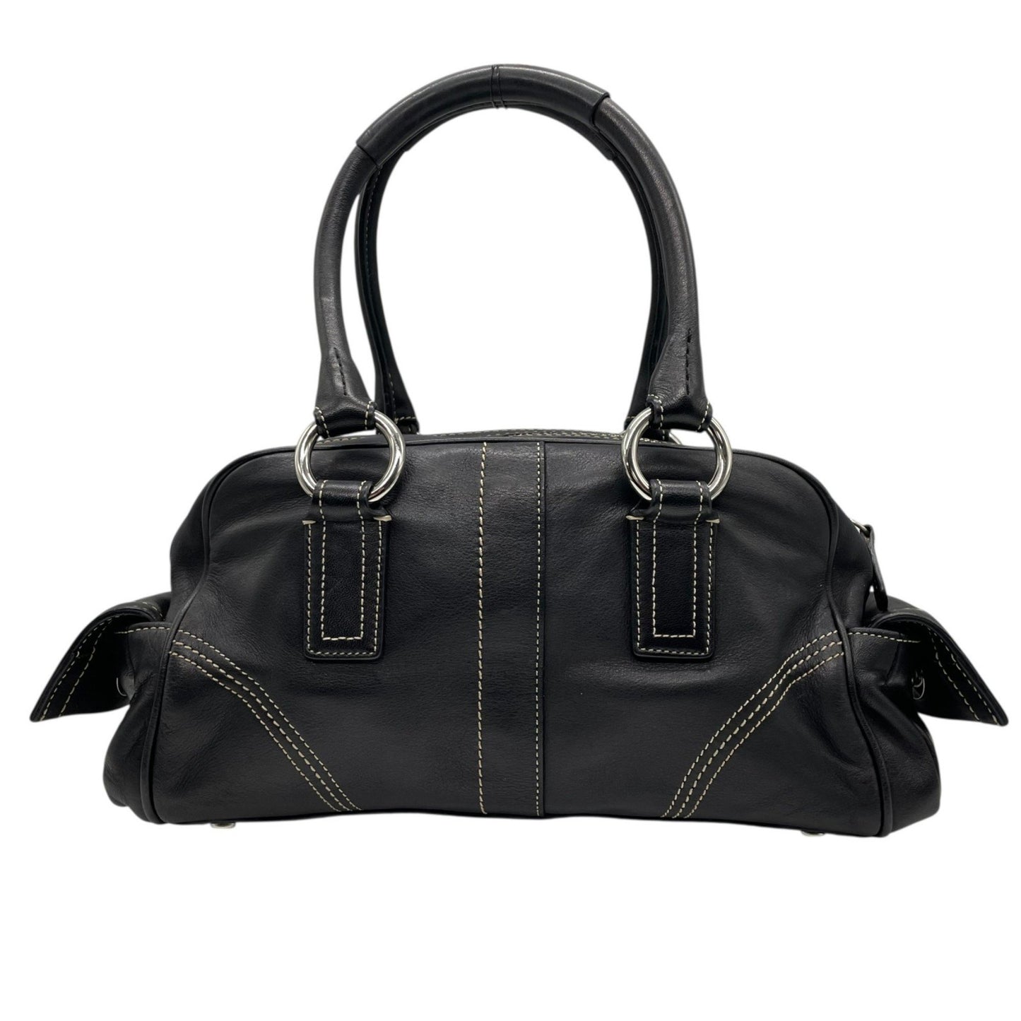 Coach Soho Boston Leather Satchel Bag In Black With Silver Hardware