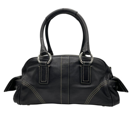 Coach Soho Boston Leather Satchel Bag In Black With Silver Hardware