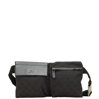 Gucci Gg Canvas Waist Bag/Body Bag 28566 Black Leather