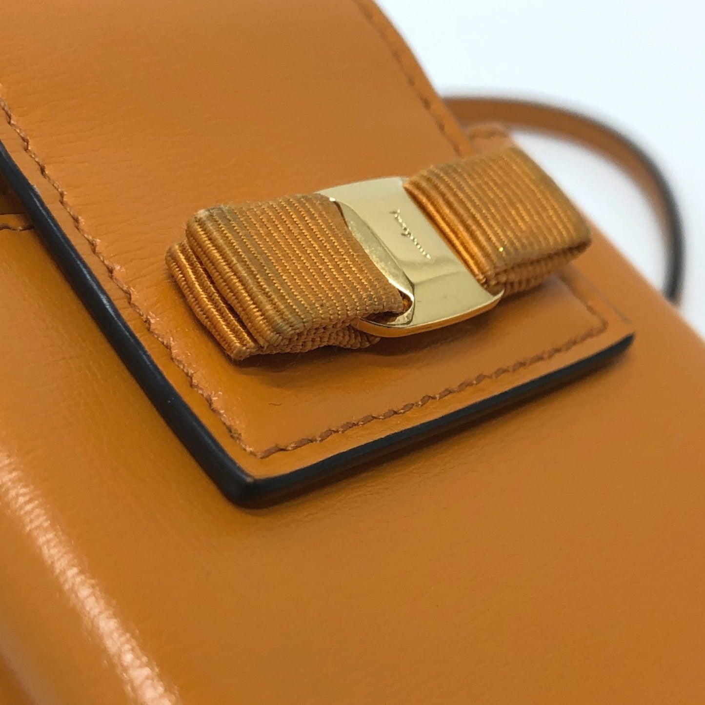 Salvatore Ferragamo Mobile Case Shoulder Bag Orange Brown Orange Goldhardware