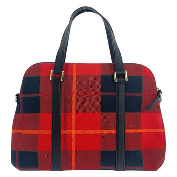 Kate Spade Red Black Silver Hardware Canvas Leather Handbag Shoulder Bag 2Way