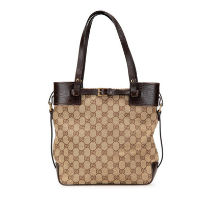 Gucci Gg Canvas Tote Bag Handbag 107757 Beige Brown Leather