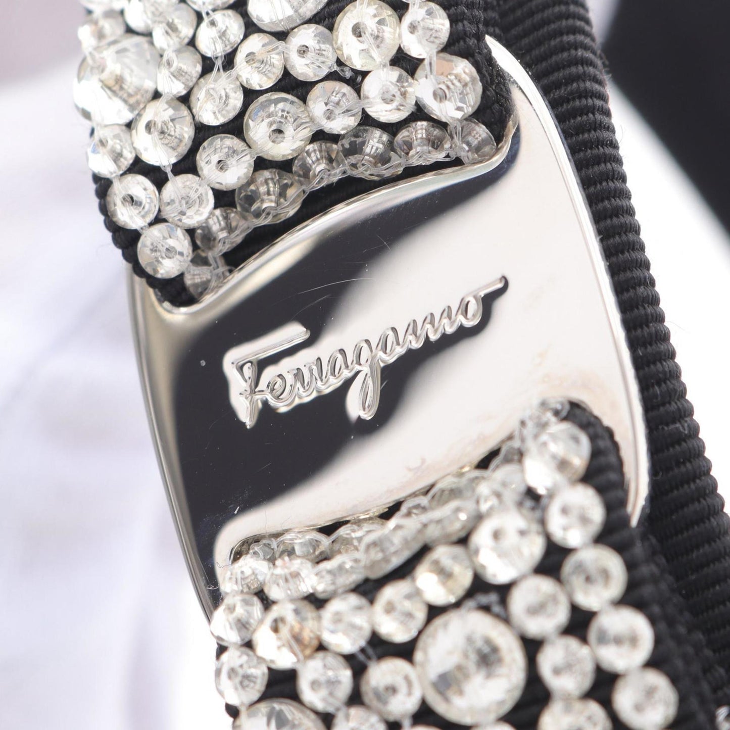 Salvatore Ferragamo Vara Ribbon Gp (Gold Plated) Fabric Rhinestone
