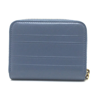 Christian Dior Dior Striped Wallet Round Zipper Coin Case Leather