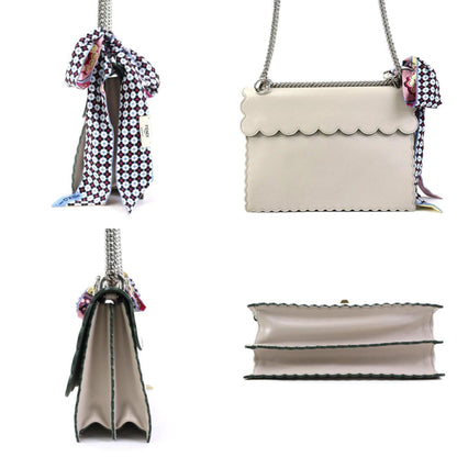 Fendi Handbag Shoulder Bag Scarf Muffler Canai Leather Silk Light Gray Silver