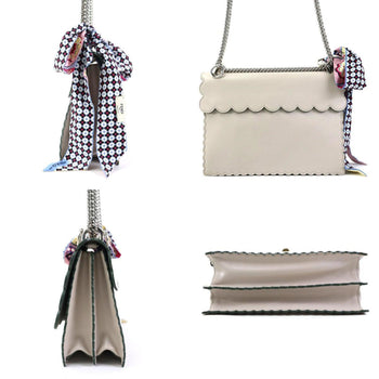 Fendi Handbag Shoulder Bag Scarf Muffler Canai Leather Silk Light Gray Silver