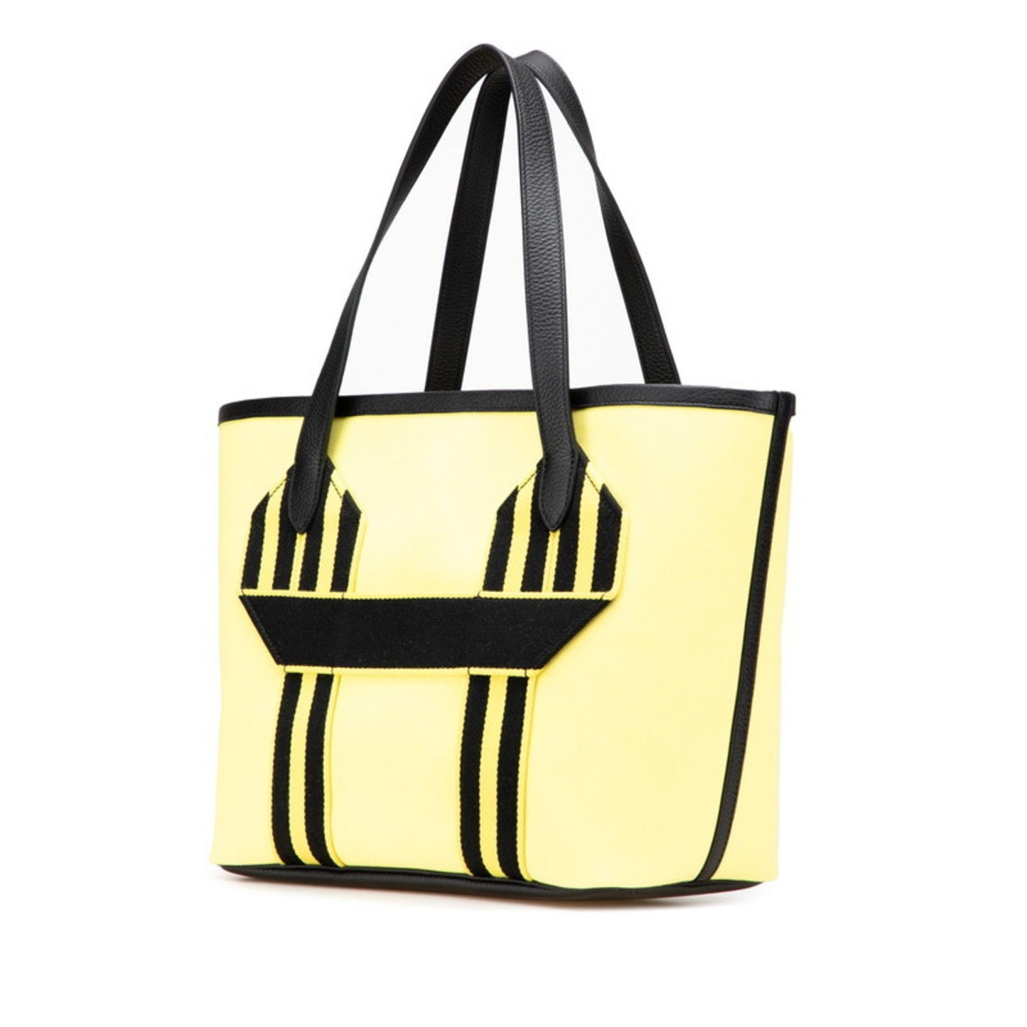 Hermes Pur Sangle Handbag Tote Bag Yellow Black Canvas Taurillon Clemence
