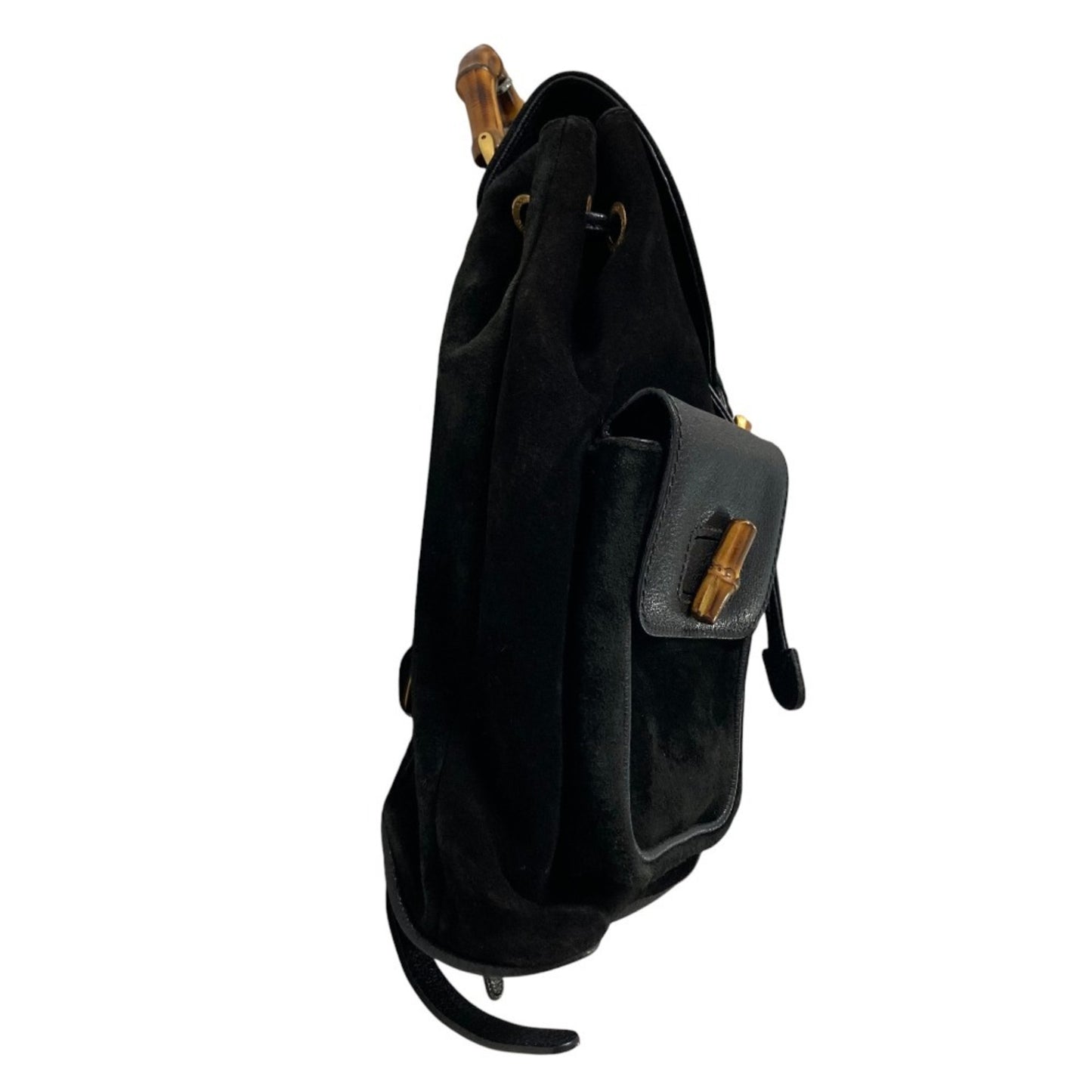 Gucci Suede Leather Bamboo Backpack 2058 Black