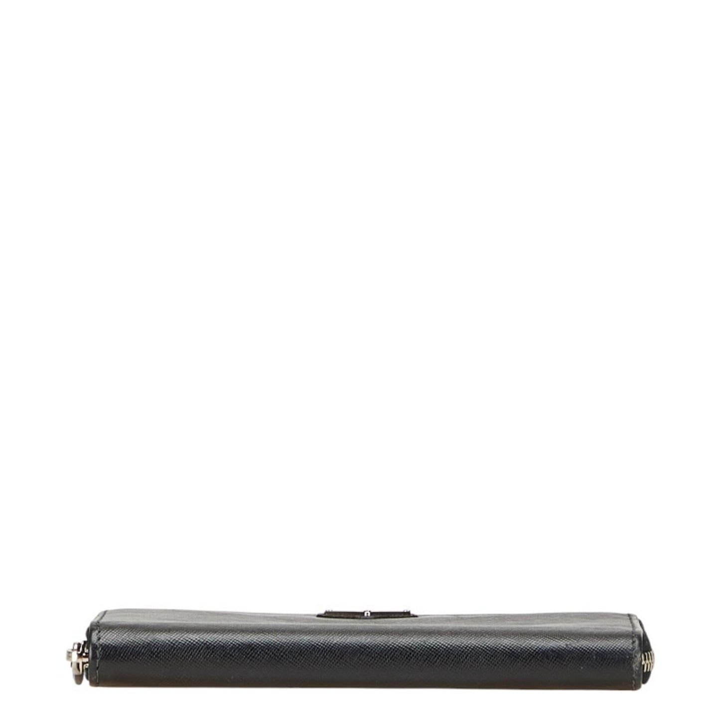 Prada Triangle Logo Plate Long Wallet Round Zipper Black Leather