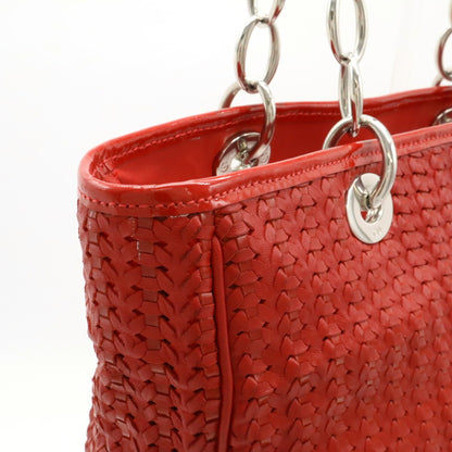 Christian Dior Intrecciato Lady Tote Bag Shoulder Leather Red