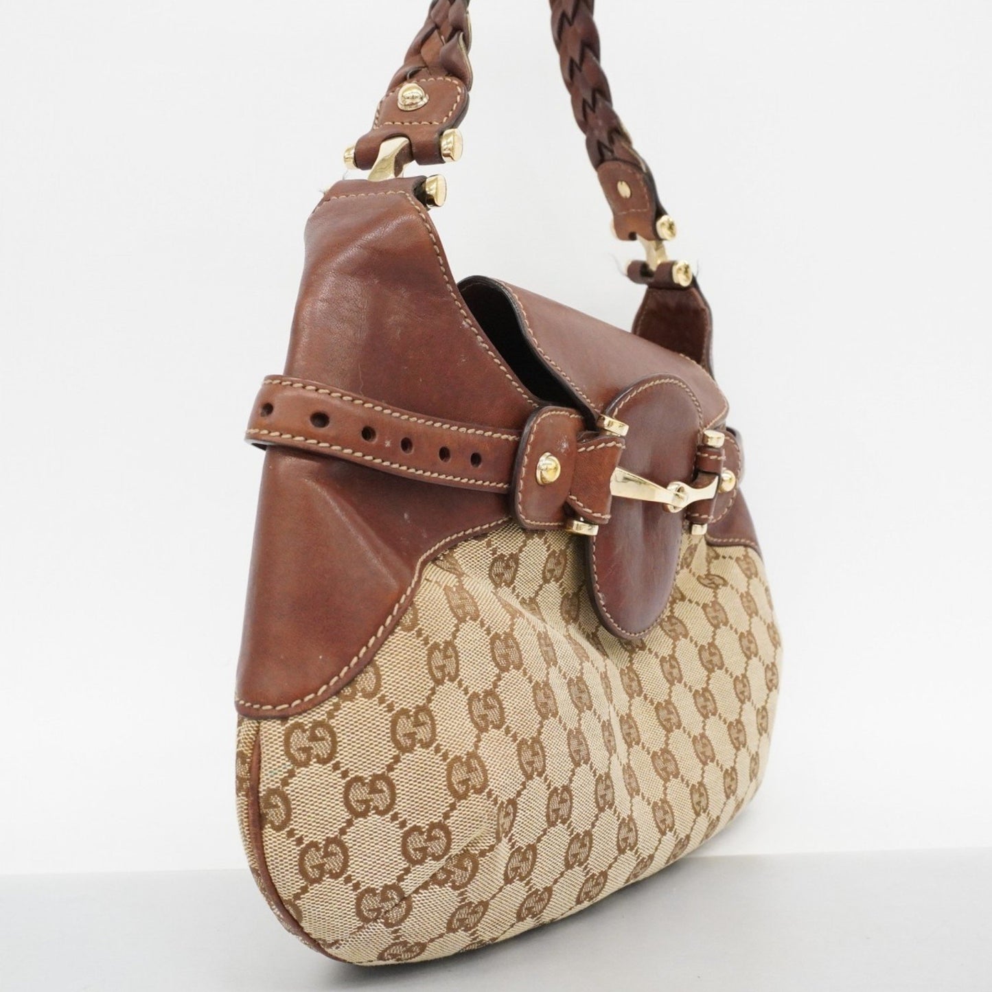 Gucci Gg Canvas Horsebit Shoulder Bag 137592 Brown