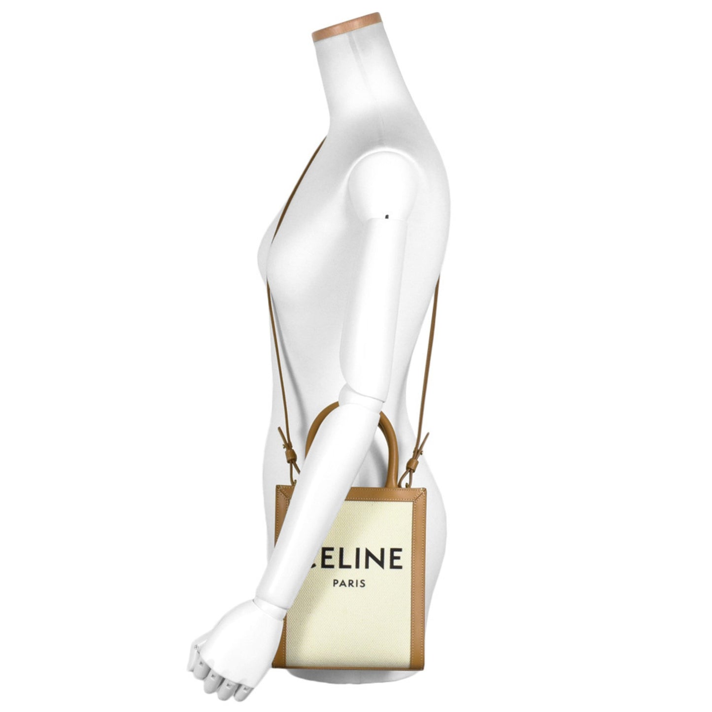 Celine Vertical Cabas Shoulder Bag Canvas Leather 193302Bnz.02Nt Natural (White) Tan