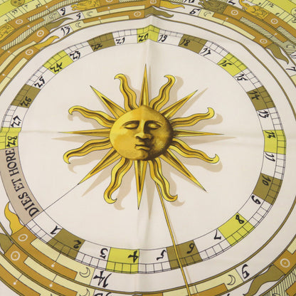 Herms Carr 90 Dies Et Hore Astrology Silk Beige Scarf Muffler 0132 Hermes