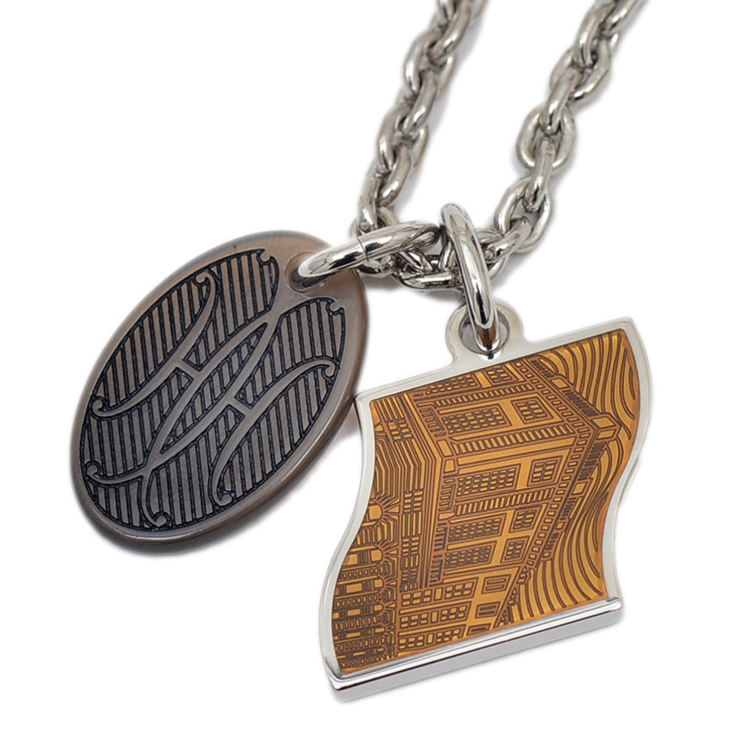 Hermes Herms Parade Necklace Buffalo Horn Silver Orange