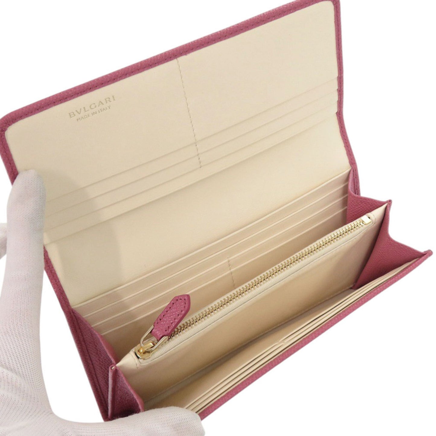 Like New Bvlgari Logo Clip Leather Pink Long Wallet 1274
