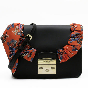 Furla Furla Shoulder Bag Metropolis Black Gold Orange Leather