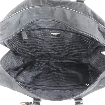 Prada Tessuto Nylon Triangular Logo Leather Boston Bag Tote Travel Black