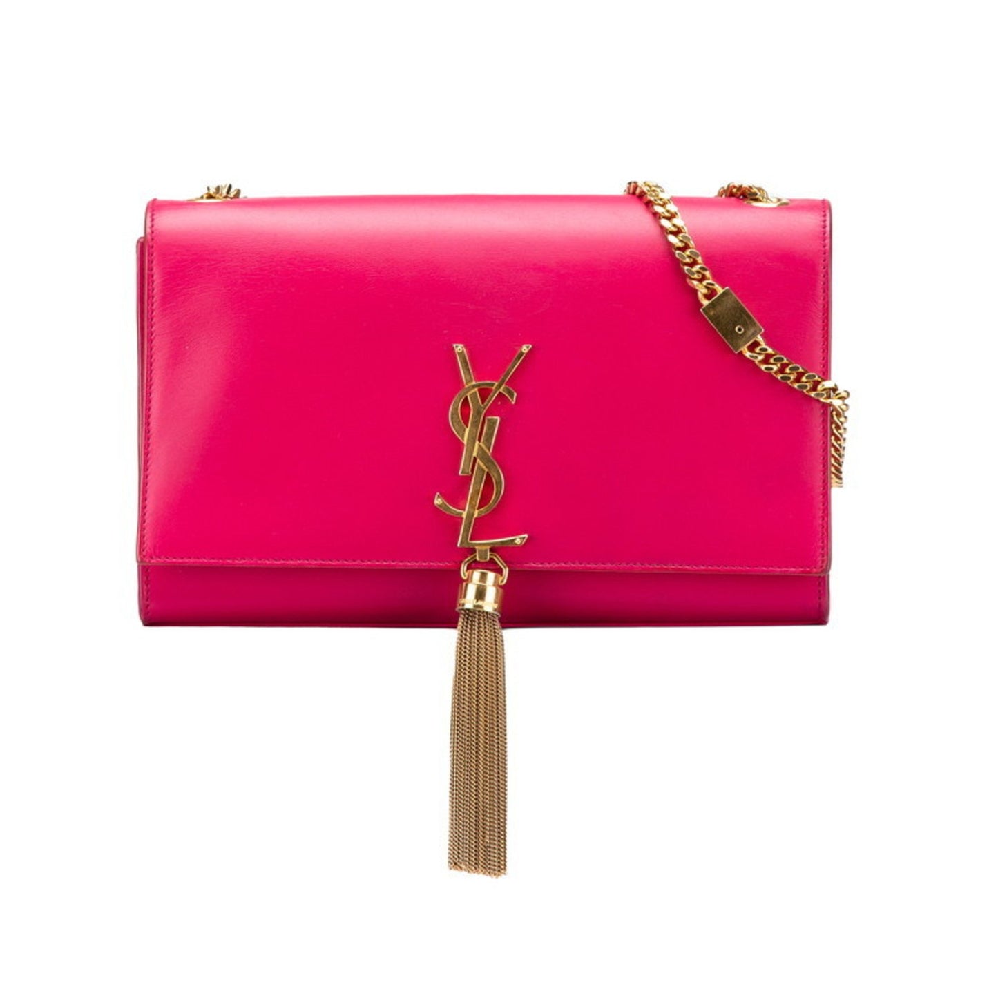 Saint Laurent Logo Tassel Chain Shoulder Bag In Pink Leather
