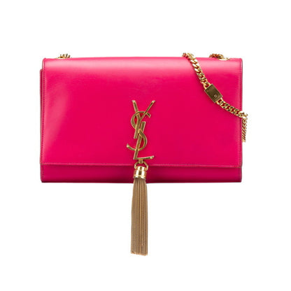 Saint Laurent Logo Tassel Chain Shoulder Bag In Pink Leather