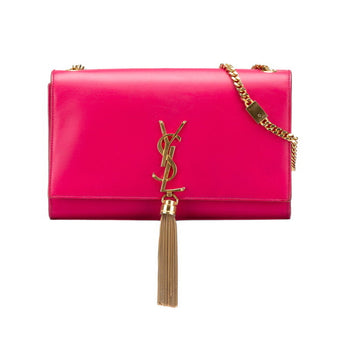 Saint Laurent Logo Tassel Chain Shoulder Bag In Pink Leather