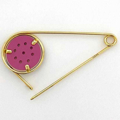 Loewe Mechano Pin Brooch Gold Purple Metal Leather