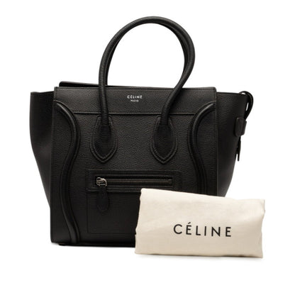 Celine Luggage Micro Shopper Handbag In Black Leather