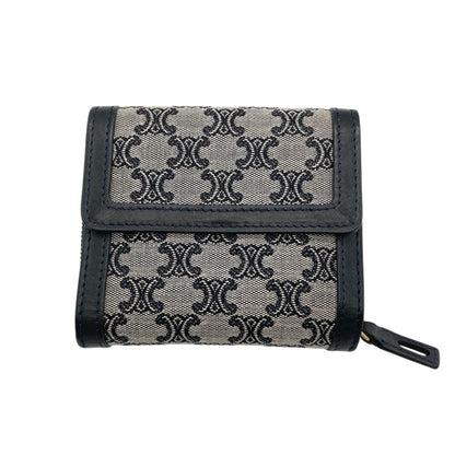 Celine Triomphe Tri-Fold Wallet Canvas Leather Navy