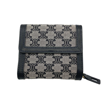 Celine Triomphe Tri-Fold Wallet Canvas Leather Navy