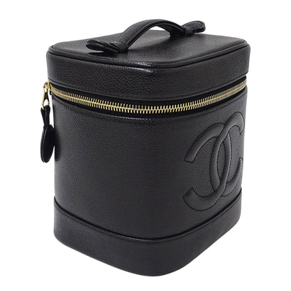 Chanel Chanel Women'S Vanity Bag Handbag In Black Caviar Leather With Gold Hardware
